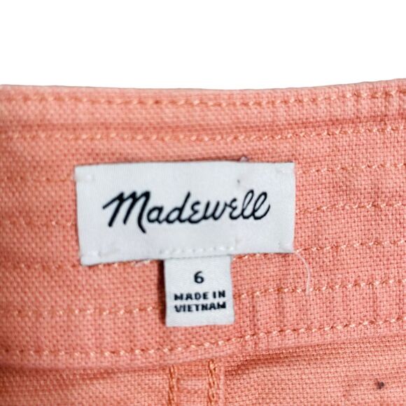 Madewell A-Line Denim Mini Skirt Size 6 High Rise Zip Up Front Cutoff Hem Peach - Picture 6 of 7